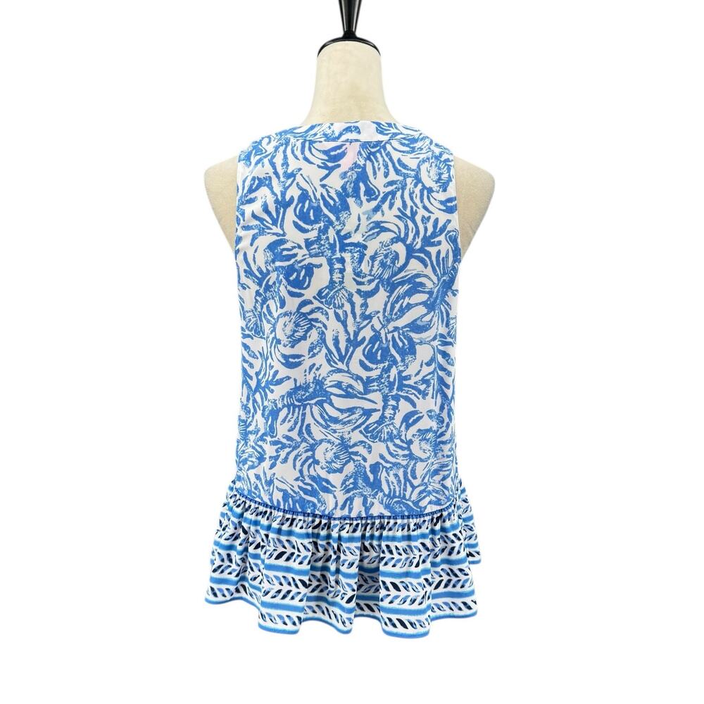 Lilly Pulitzer NWT Gramercy Resort White Blue Print Sleeveless Top Peplum Tank - Picture 4 of 11